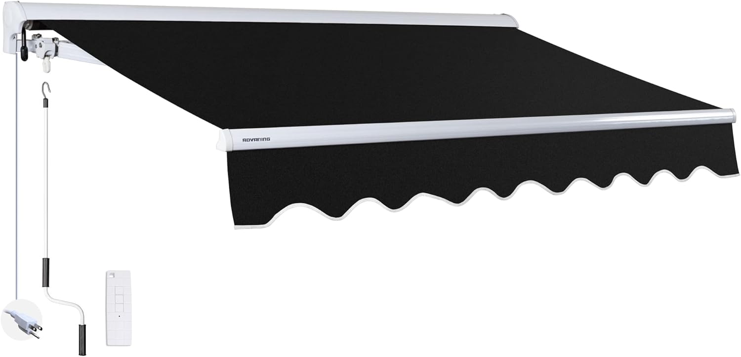 ADVANING 16'x10' Motorized Patio Retractable Awning | Luxury Series | Premium Quality, 100% Solution-Dyed European Acrylic UV Sun Shade, Color: Garden Green Stripes, EA1610-A808H2