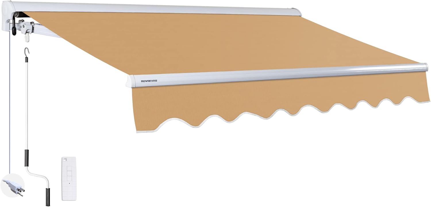 ADVANING 16'x10' Motorized Patio Retractable Awning | Luxury Series | Premium Quality, 100% Solution-Dyed European Acrylic UV Sun Shade, Color: Garden Green Stripes, EA1610-A808H2