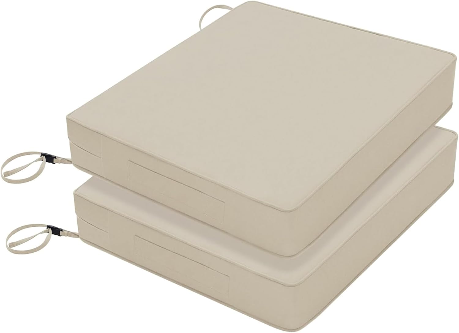 Favoyard Patio Chair Cushions 19 x 19 x 3 Inch Waterproof Outdoor Seat Cushions for Patio Furniture 3-Year Color Fastness Garden Sofa Couch Chair Pads with Handle & Adjustable Straps Set of 2, Beige