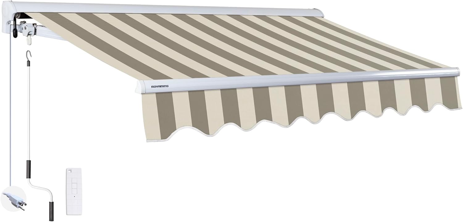 ADVANING 16'x10' Motorized Patio Retractable Awning | Luxury Series | Premium Quality, 100% Solution-Dyed European Acrylic UV Sun Shade, Color: Garden Green Stripes, EA1610-A808H2