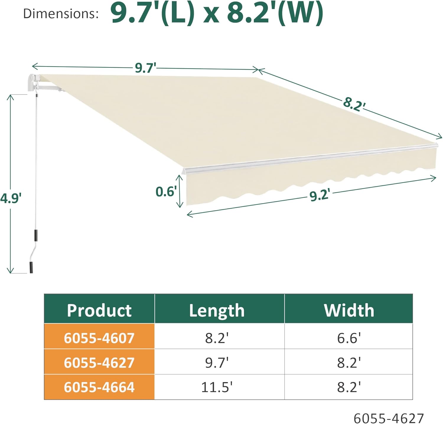 MCombo Patio Awning 10x8 Feet Sunshade Canopy for Manual Retractable Awnings, 4627 (Beige, 10x8ft)