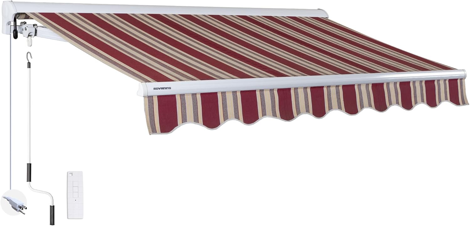 ADVANING 16'x10' Motorized Patio Retractable Awning | Luxury Series | Premium Quality, 100% Solution-Dyed European Acrylic UV Sun Shade, Color: Garden Green Stripes, EA1610-A808H2