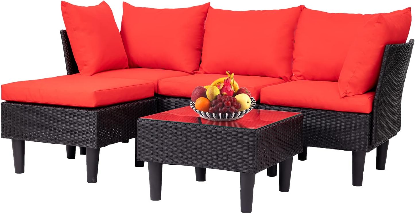 FDW | 4-Piece Patio Furniture Set | Black | Outdoor Wicker Furniture with Coffee Table | Modern Rattan Chairs Conversation Set | Outdoor Seating | Weather-Resistant | for Porch, Garden, Lawn