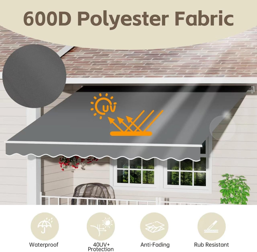 8.2' x 6.5' Awning for Patio, Sunsetter Retractable Awning Waterproof Cover Outdoor Patio Canopy, Sun Shade with Manual Crank Handle, Porch Shades for Outdoor, House, Deck, Dark Gray