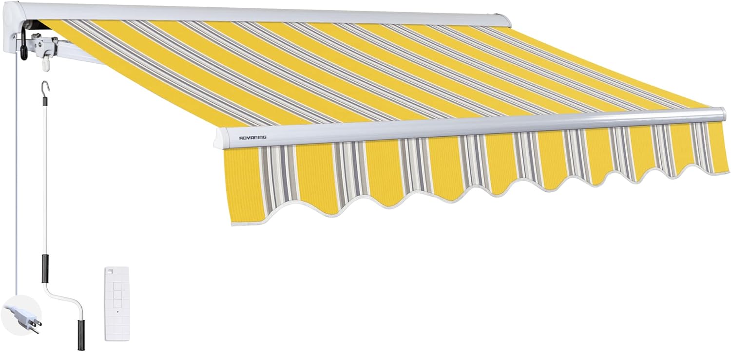 ADVANING 16'x10' Motorized Patio Retractable Awning | Luxury Series | Premium Quality, 100% Solution-Dyed European Acrylic UV Sun Shade, Color: Garden Green Stripes, EA1610-A808H2