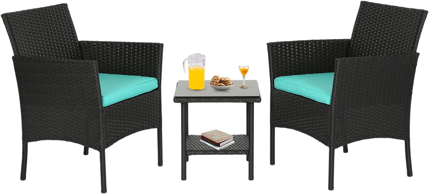 FDW | 4-Piece Patio Furniture Set | Black | Outdoor Wicker Furniture with Coffee Table | Modern Rattan Chairs Conversation Set | Outdoor Seating | Weather-Resistant | for Porch, Garden, Lawn