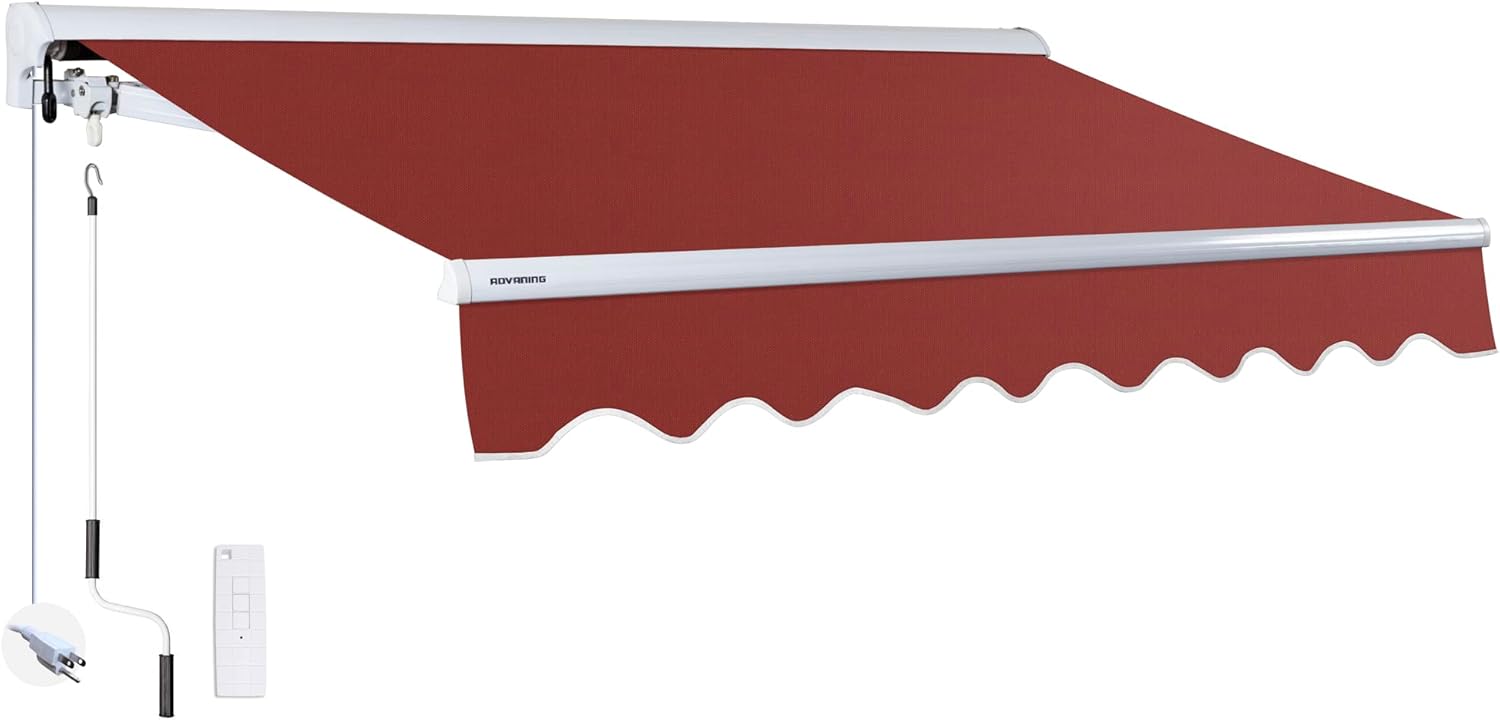 ADVANING 16'x10' Motorized Patio Retractable Awning | Luxury Series | Premium Quality, 100% Solution-Dyed European Acrylic UV Sun Shade, Color: Garden Green Stripes, EA1610-A808H2