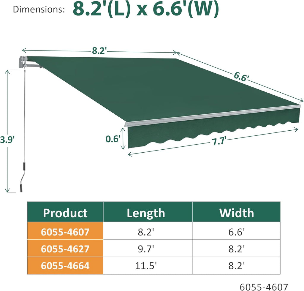 MCombo Patio Awning 8x7 Feet Sunshade Canopy for Manual Retractable Awnings, 4607 (Dark Green, 8x7ft)