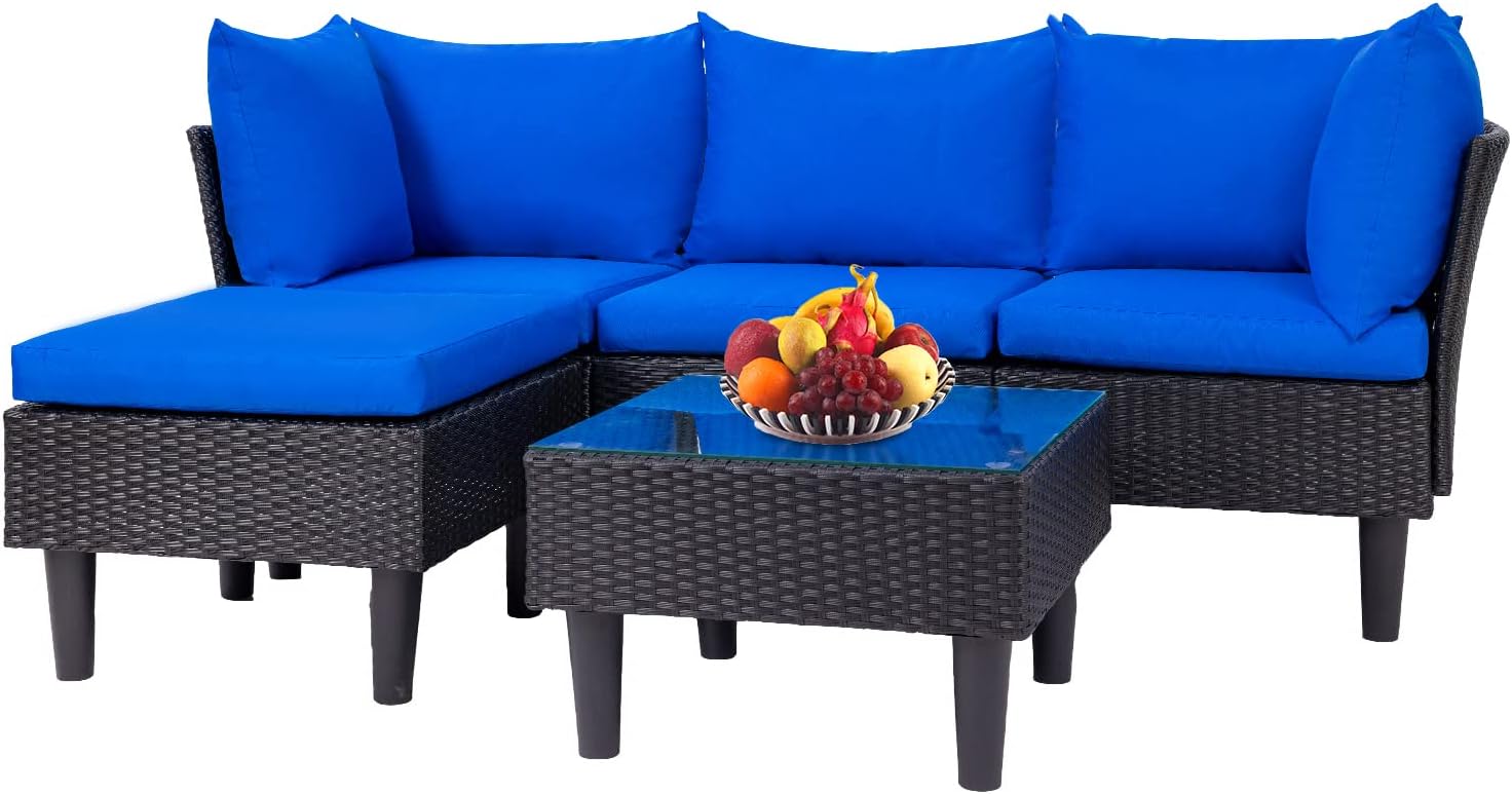 FDW | 4-Piece Patio Furniture Set | Black | Outdoor Wicker Furniture with Coffee Table | Modern Rattan Chairs Conversation Set | Outdoor Seating | Weather-Resistant | for Porch, Garden, Lawn