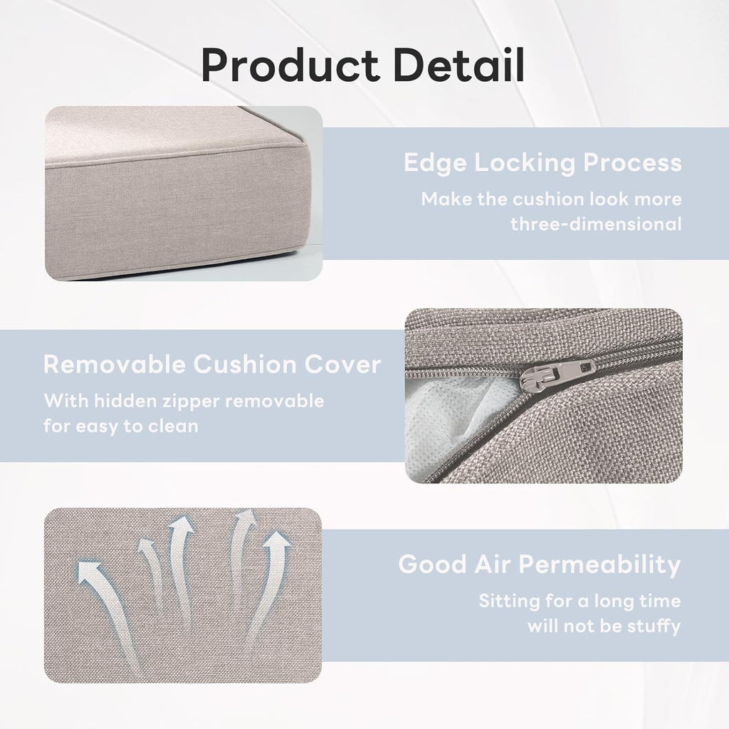 6" Thicker Outdoor Chair Cushion 5 Sets - 24" *24" *6" Waterproof Patio Furniture Cushions with Removable Cover, 28D High Density Sponge Filling Thicken Outdoor Patio Cushions - Beige