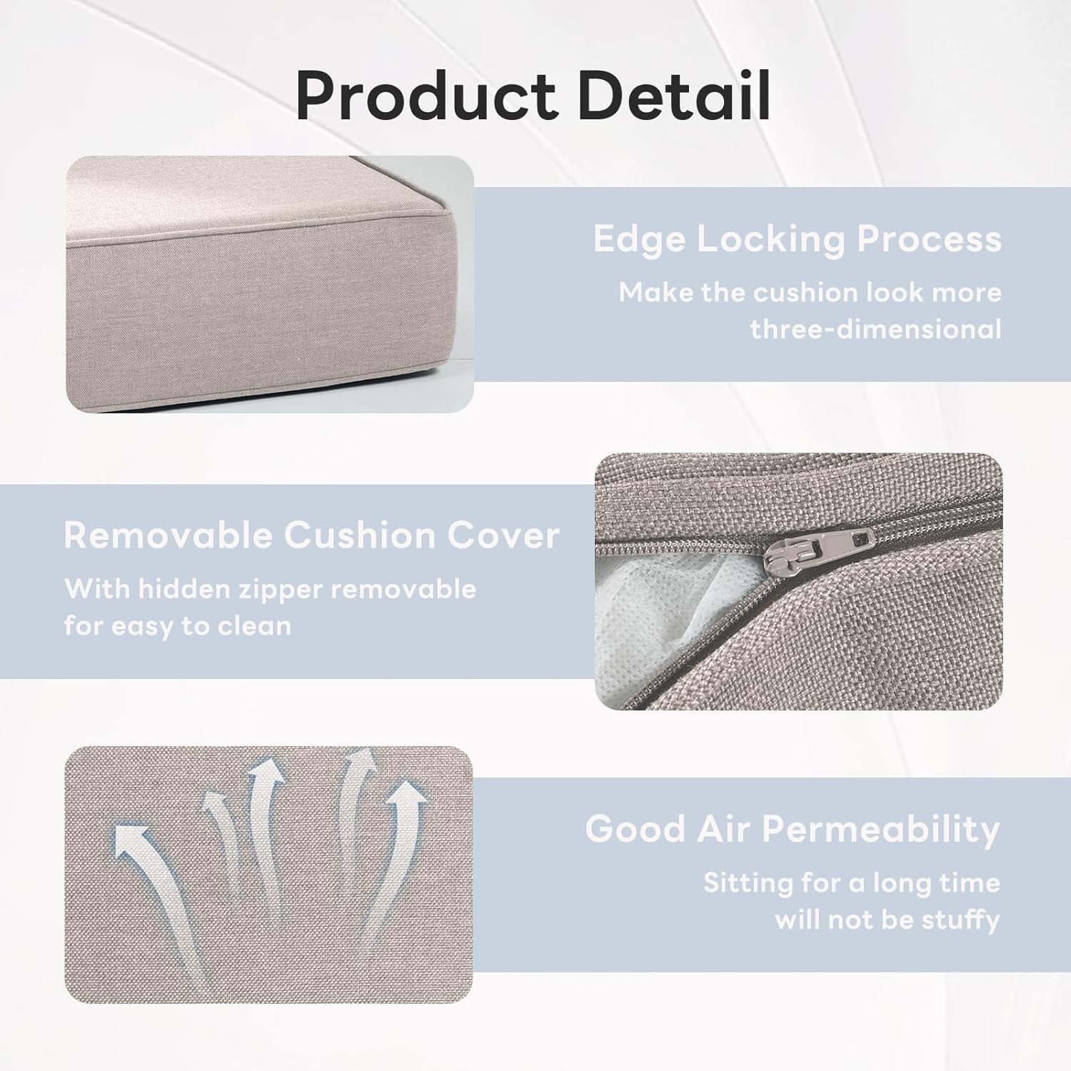 6" Thicker Outdoor Chair Cushion 5 Sets - 24" *24" *6" Waterproof Patio Furniture Cushions with Removable Cover, 28D High Density Sponge Filling Thicken Outdoor Patio Cushions - Beige