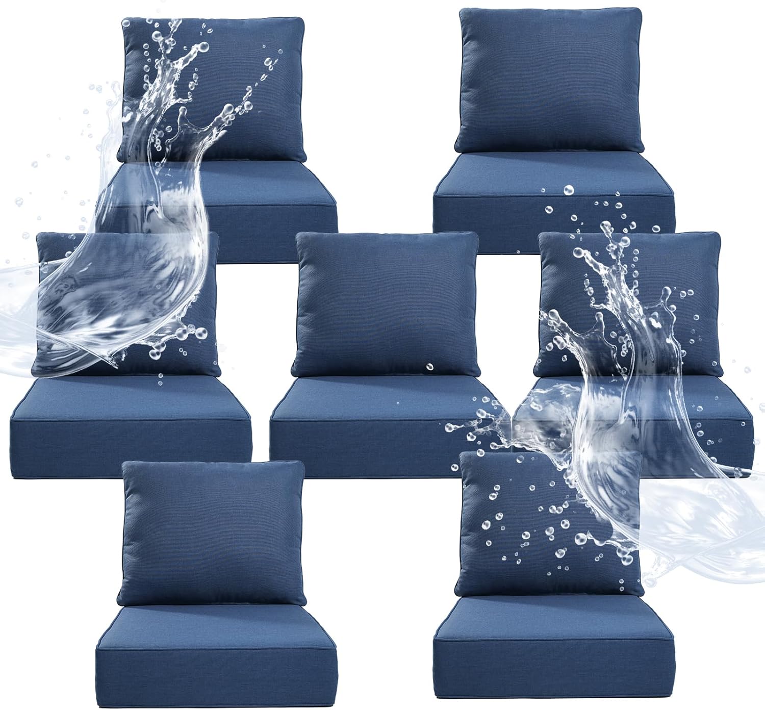 6" Thicker Outdoor Chair Cushion 5 Sets - 24" *24" *6" Waterproof Patio Furniture Cushions with Removable Cover, 28D High Density Sponge Filling Thicken Outdoor Patio Cushions - Beige