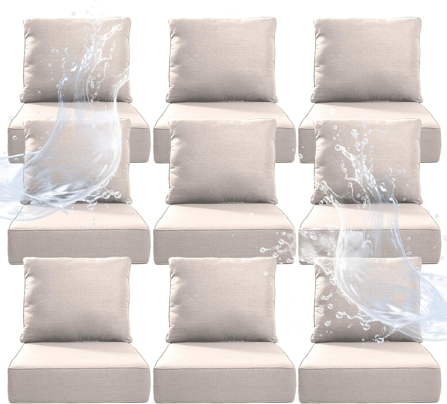 6" Thicker Outdoor Chair Cushion 2 Sets - 24" *24" *6" Waterproof Patio Furniture Cushions with Removable Cover, 28D High Density Sponge Filling Thicken Outdoor Patio Cushions - Beige