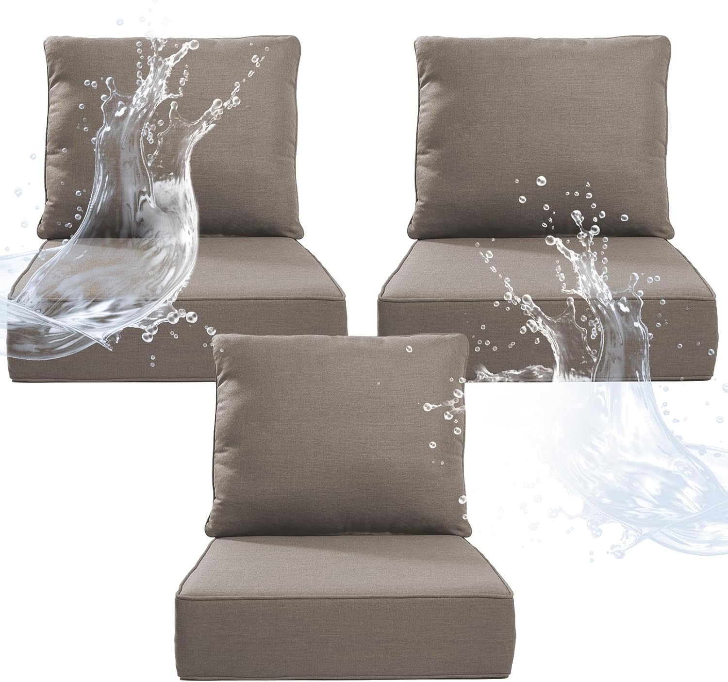 6" Thicker Outdoor Chair Cushion 5 Sets - 24" *24" *6" Waterproof Patio Furniture Cushions with Removable Cover, 28D High Density Sponge Filling Thicken Outdoor Patio Cushions - Beige