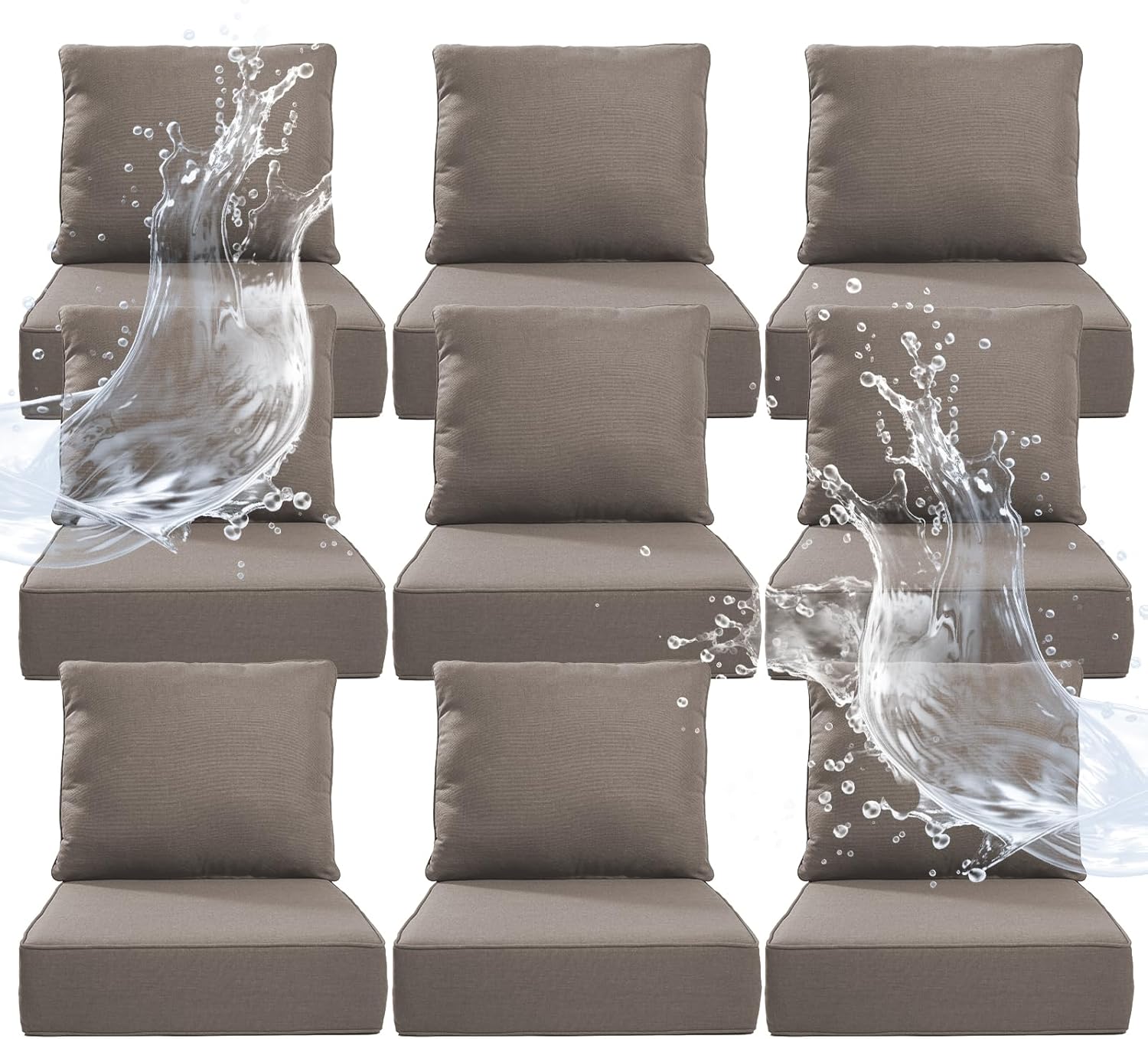 6" Thicker Outdoor Chair Cushion 5 Sets - 24" *24" *6" Waterproof Patio Furniture Cushions with Removable Cover, 28D High Density Sponge Filling Thicken Outdoor Patio Cushions - Beige