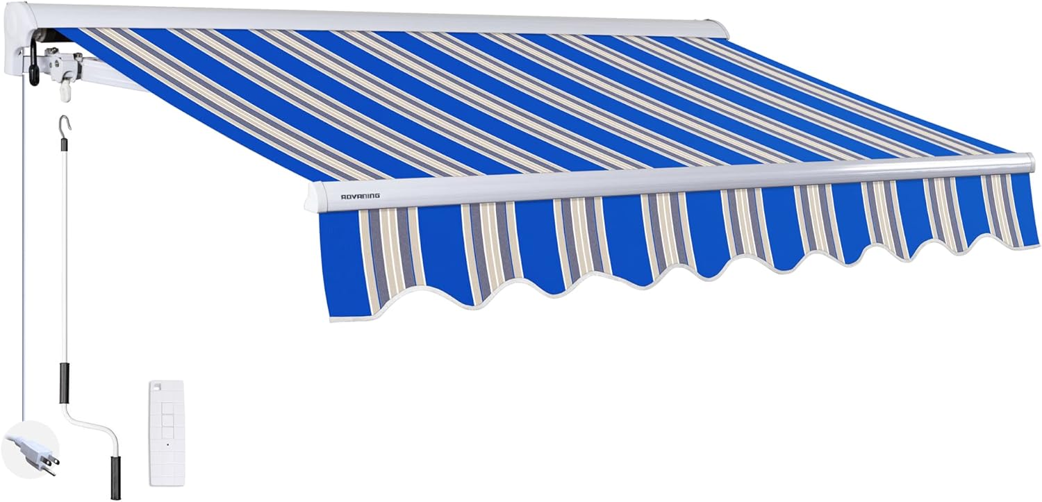 ADVANING 16'x10' Motorized Patio Retractable Awning | Luxury Series | Premium Quality, 100% Solution-Dyed European Acrylic UV Sun Shade, Color: Garden Green Stripes, EA1610-A808H2