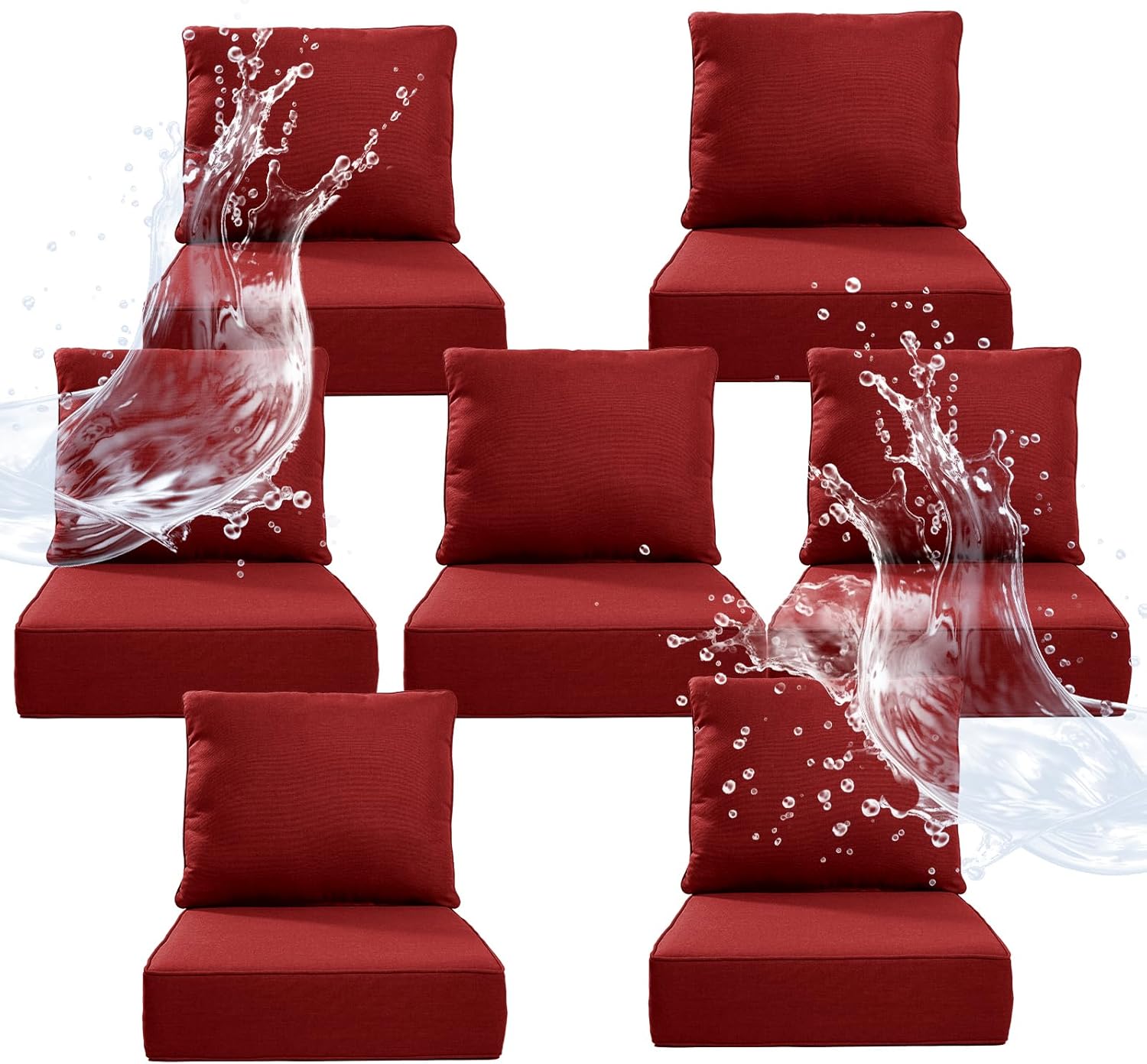 6" Thicker Outdoor Chair Cushion 5 Sets - 24" *24" *6" Waterproof Patio Furniture Cushions with Removable Cover, 28D High Density Sponge Filling Thicken Outdoor Patio Cushions - Beige