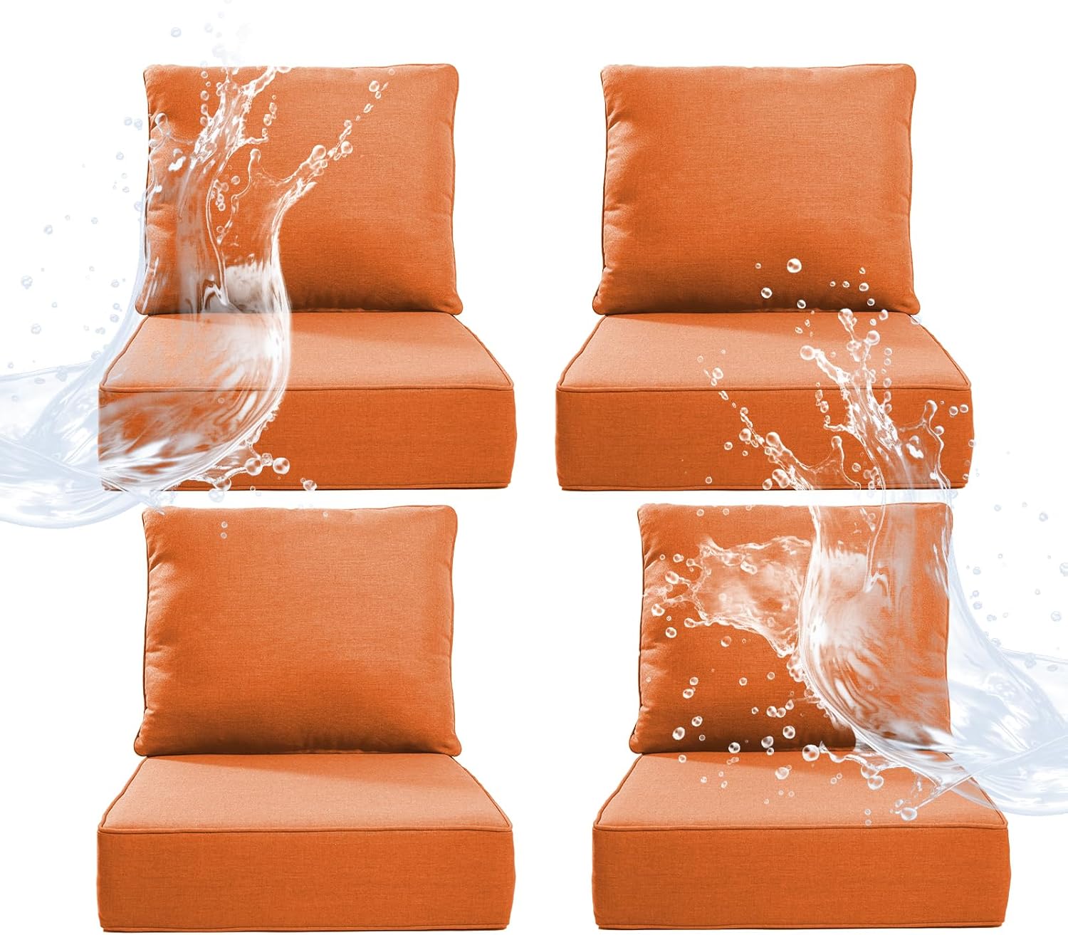 6" Thicker Outdoor Chair Cushion 5 Sets - 24" *24" *6" Waterproof Patio Furniture Cushions with Removable Cover, 28D High Density Sponge Filling Thicken Outdoor Patio Cushions - Beige