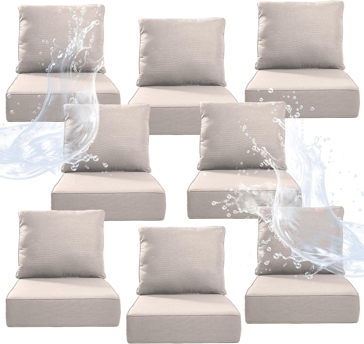 6" Thicker Outdoor Chair Cushion 5 Sets - 24" *24" *6" Waterproof Patio Furniture Cushions with Removable Cover, 28D High Density Sponge Filling Thicken Outdoor Patio Cushions - Beige