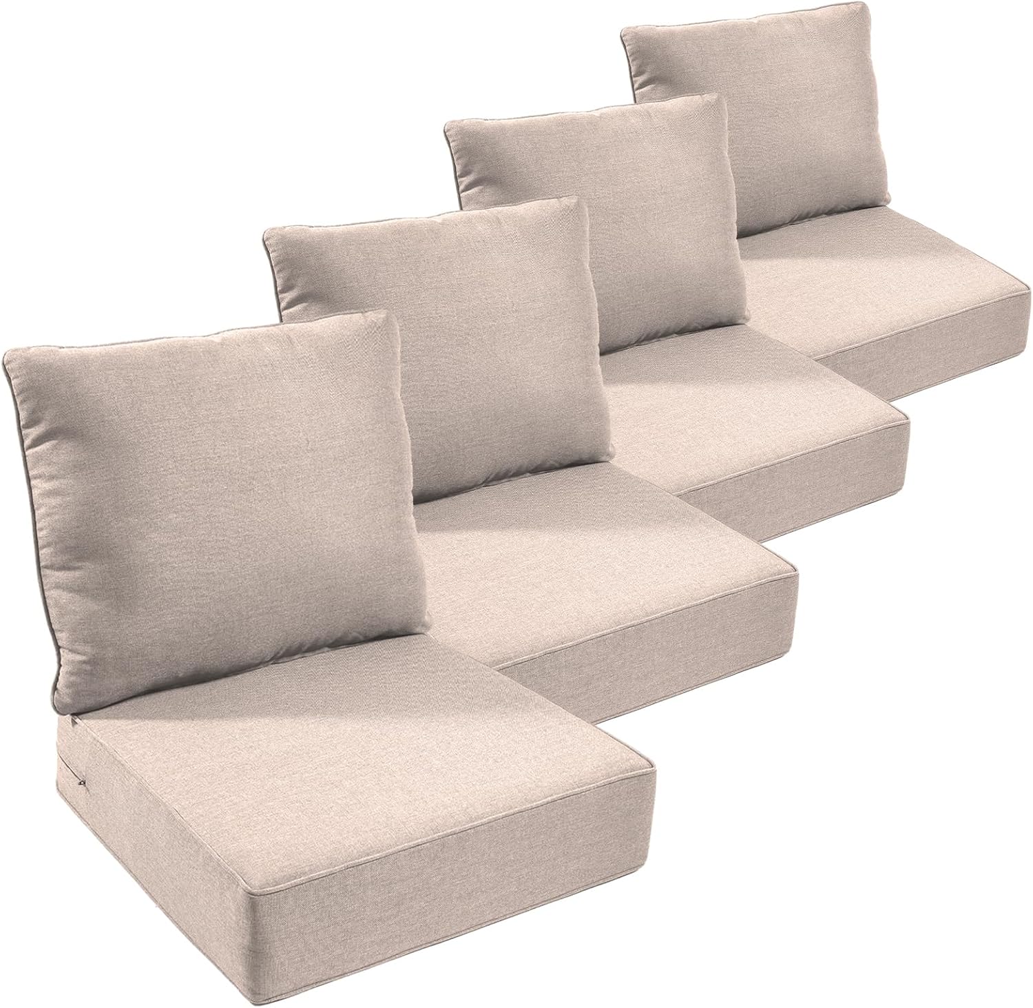 Outdoor Chair Cushions Set of 3, Waterproof 24x24 Patio Chair Cushion, 6" Thickened Seat Cushion for Outdoor Furniture, Couch Cushion Replacement, Include 3 Back & 3 Seat Cushions, Thick/Beige