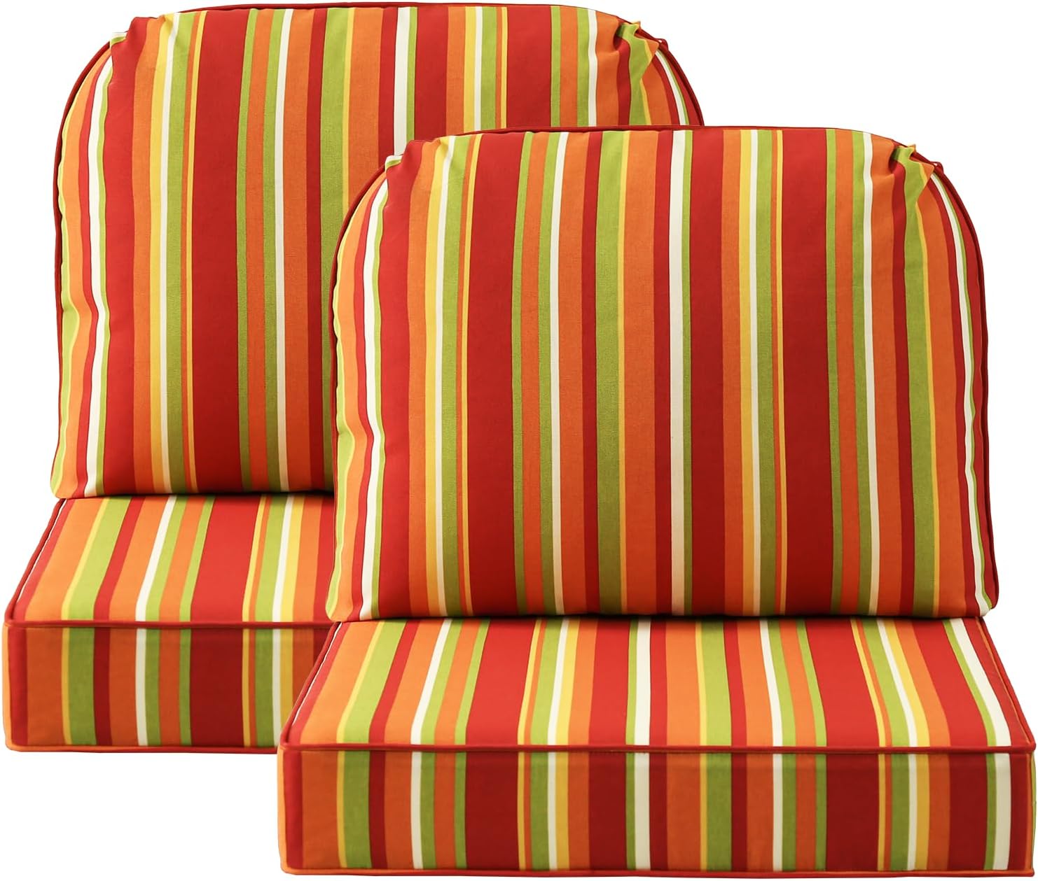 Outdoor Cushions for Patio Furniture Set of 2, 24"x24" Water Repellent Chair Cushions Removable Seat Bottom & Back Cushion Covers for Chair, Sofa, Couch, Beige Brown Stripe