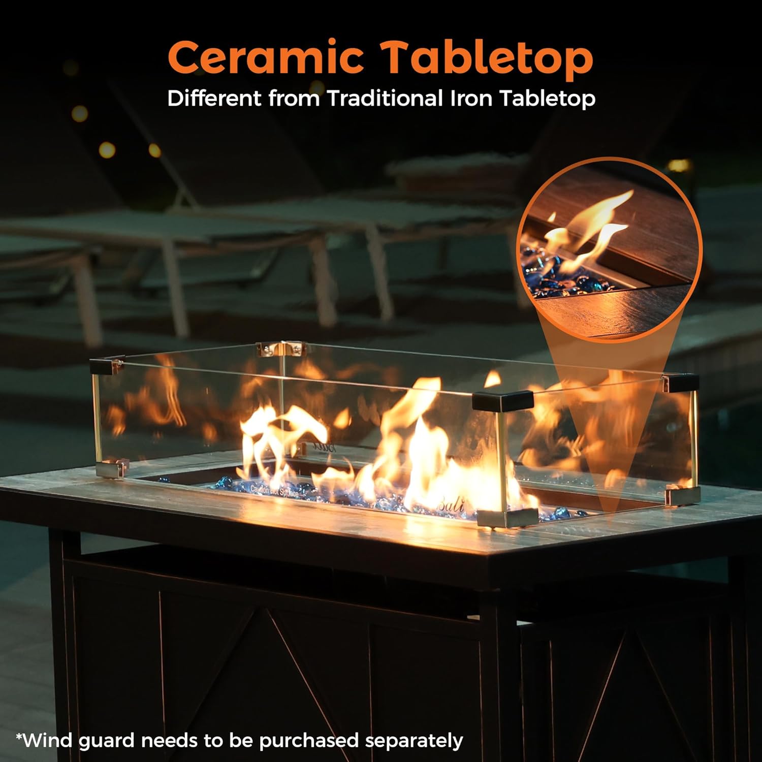 BALI OUTDOORS 42 inch Propane Fire Pit Patio Outdoor Fire Pit Table Large Black Firepits for Outside Rectangular