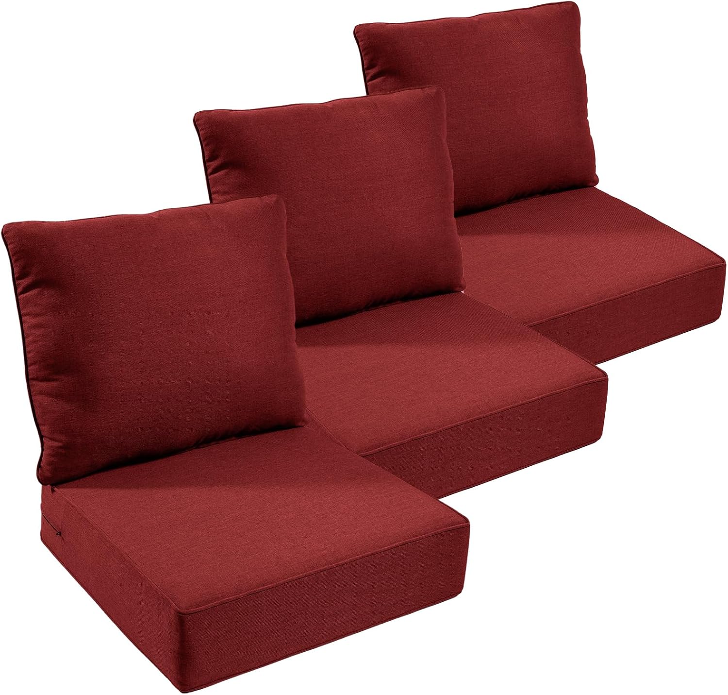 Outdoor Chair Cushions Set of 3, Waterproof 24x24 Patio Chair Cushion, 6" Thickened Seat Cushion for Outdoor Furniture, Couch Cushion Replacement, Include 3 Back & 3 Seat Cushions, Thick/Beige