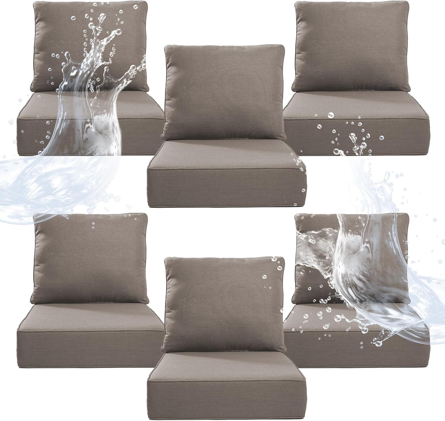 6" Thicker Outdoor Chair Cushion 2 Sets - 24" *24" *6" Waterproof Patio Furniture Cushions with Removable Cover, 28D High Density Sponge Filling Thicken Outdoor Patio Cushions - Beige