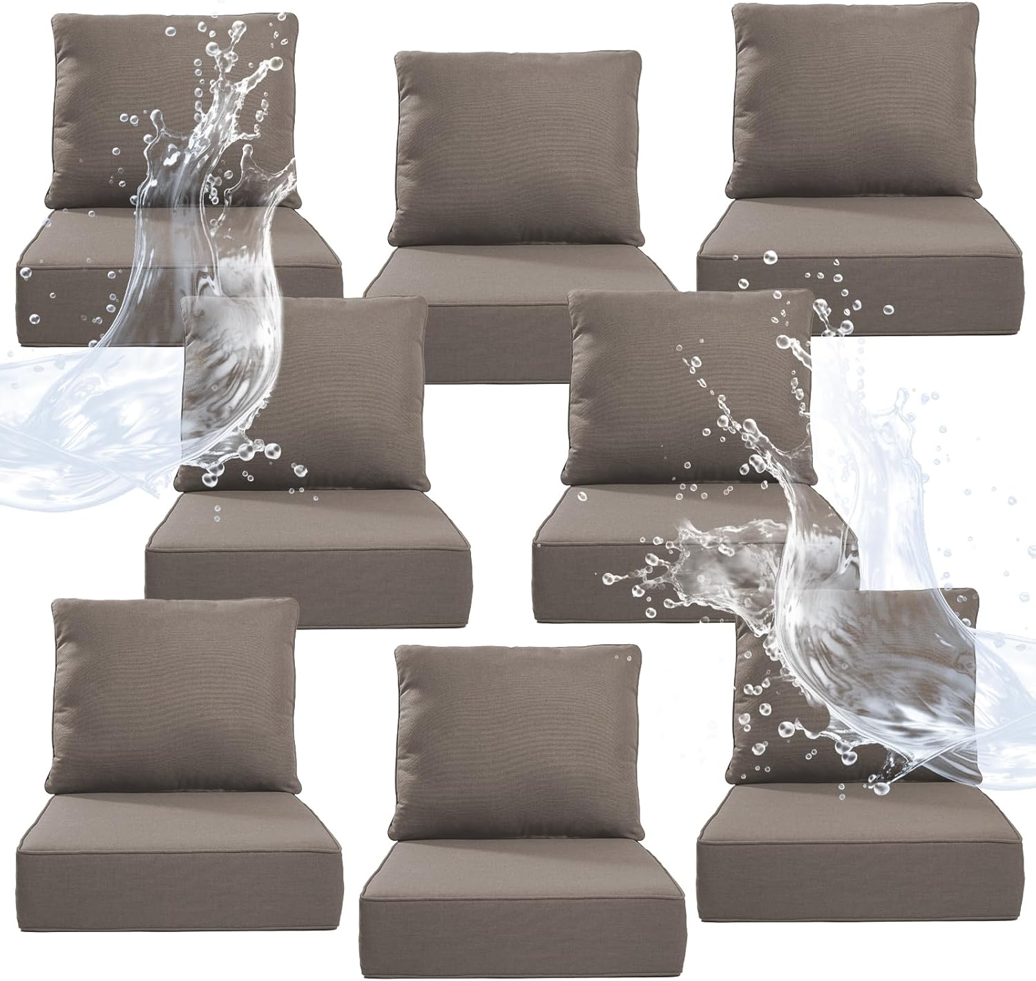 6" Thicker Outdoor Chair Cushion 5 Sets - 24" *24" *6" Waterproof Patio Furniture Cushions with Removable Cover, 28D High Density Sponge Filling Thicken Outdoor Patio Cushions - Beige