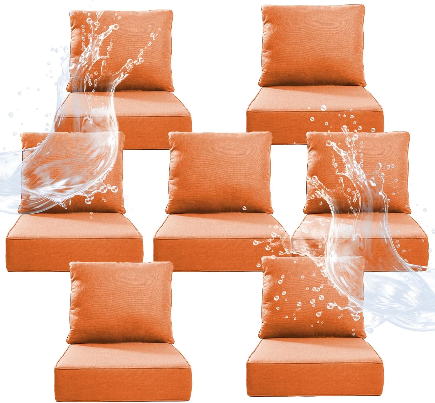 6" Thicker Outdoor Chair Cushion 2 Sets - 24" *24" *6" Waterproof Patio Furniture Cushions with Removable Cover, 28D High Density Sponge Filling Thicken Outdoor Patio Cushions - Beige