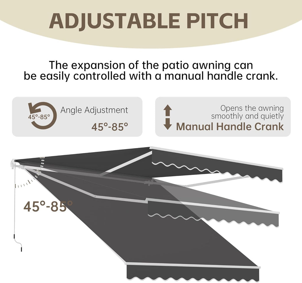 8.2' x 6.5' Awning for Patio, Sunsetter Retractable Awning Waterproof Cover Outdoor Patio Canopy, Sun Shade with Manual Crank Handle, Porch Shades for Outdoor, House, Deck, Dark Gray