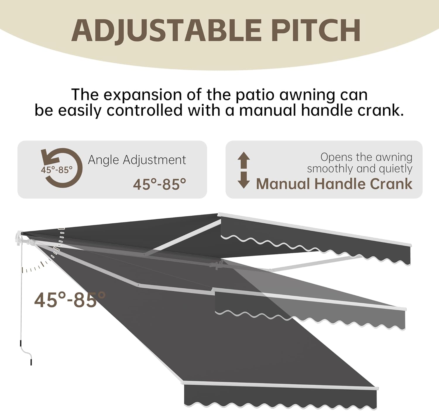 8.2' x 6.5' Awning for Patio, Sunsetter Retractable Awning Waterproof Cover Outdoor Patio Canopy, Sun Shade with Manual Crank Handle, Porch Shades for Outdoor, House, Deck, Dark Gray