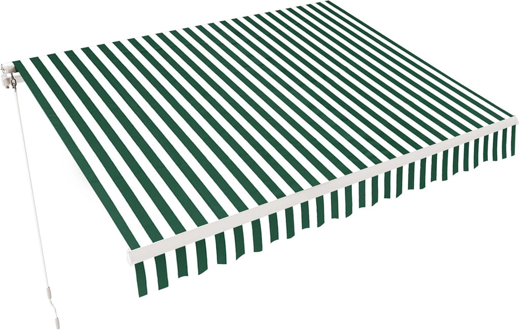 MCombo 9.9x7.8 Feet Manual Retractable Patio Door Window Awning Sunshade Shelter Outdoor Canopy,0810 (Green with White Stripes, 9.9'(L) x 7.8'(W))
