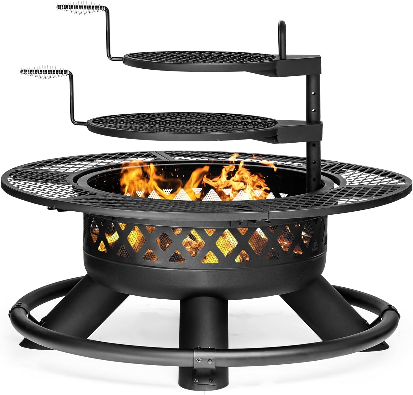 36 Inch Fire Pit with Grill,Wood Burning Fire Pits for Outside with Lid& Fire Poker,Round Metal Firepit Table 3 in 1 with Cooking Grate,Outdoor Firepits for Yard Patio Bonfire Camping(Black)