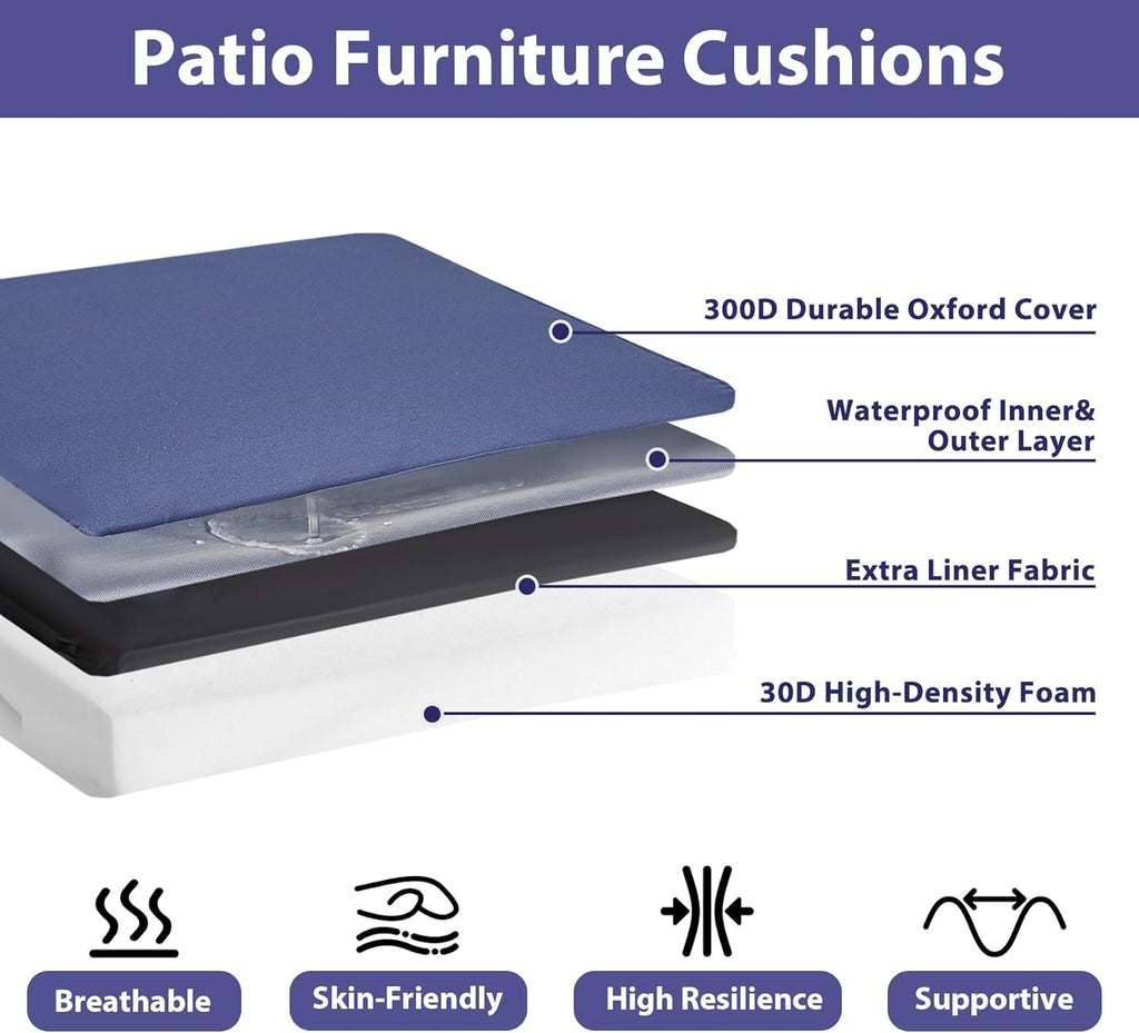 Outdoor Chair Cushions Set of 4 -Waterproof Outdoor Seat Cushions for Patio Furniture, Patio Chair Cushion with Handle and Ties, Square Out Door Chair Pads,19" x 19" x 3", Navy Blue