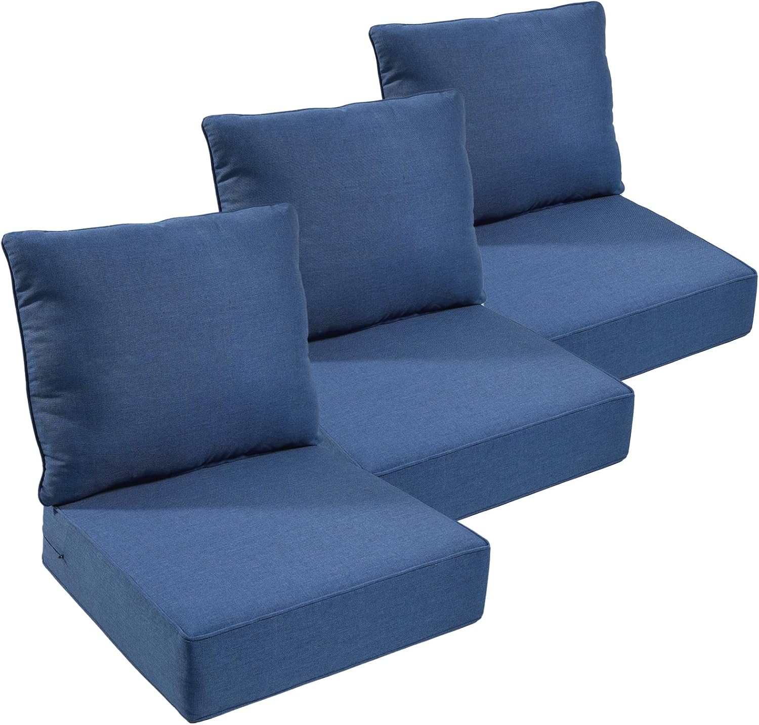 Outdoor Chair Cushions Set of 3, Waterproof 24x24 Patio Chair Cushion, 6" Thickened Seat Cushion for Outdoor Furniture, Couch Cushion Replacement, Include 3 Back & 3 Seat Cushions, Thick/Beige