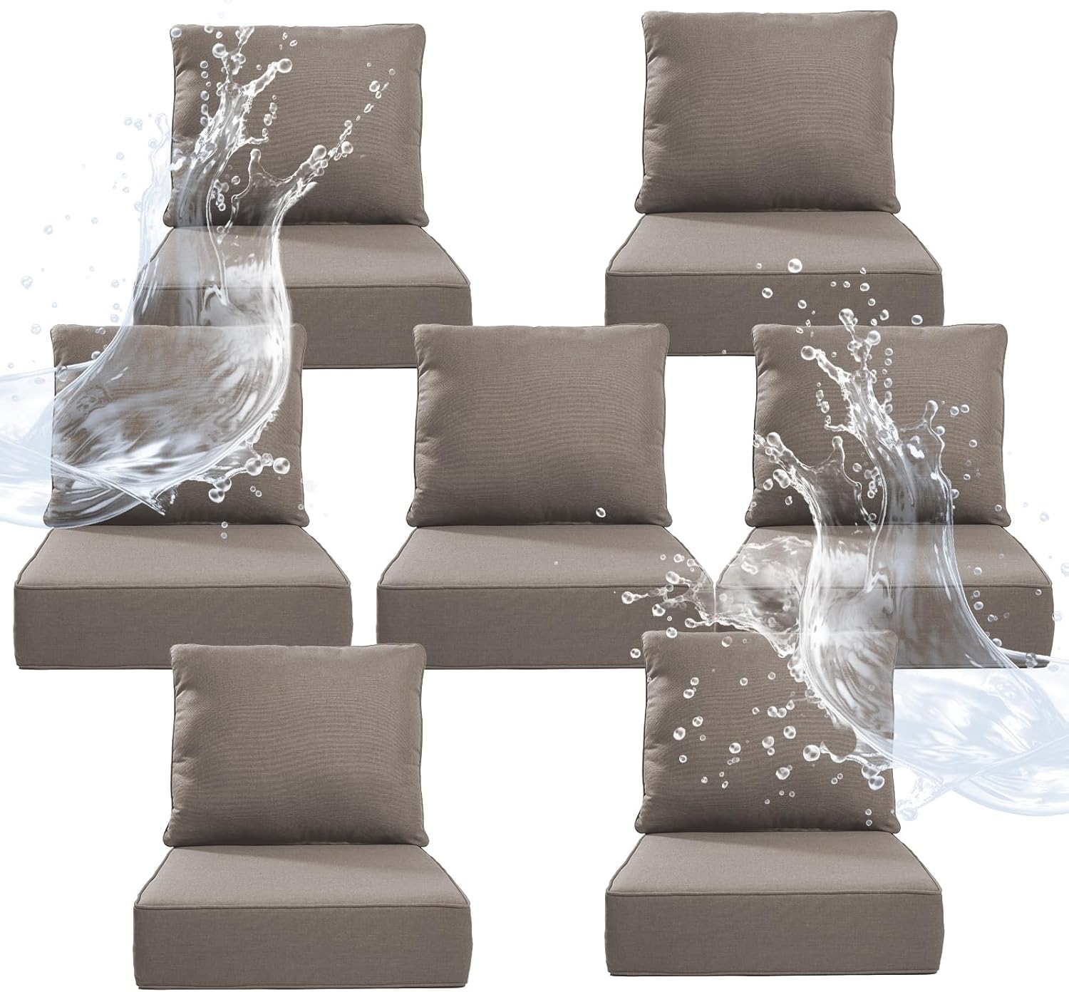 6" Thicker Outdoor Chair Cushion 2 Sets - 24" *24" *6" Waterproof Patio Furniture Cushions with Removable Cover, 28D High Density Sponge Filling Thicken Outdoor Patio Cushions - Beige