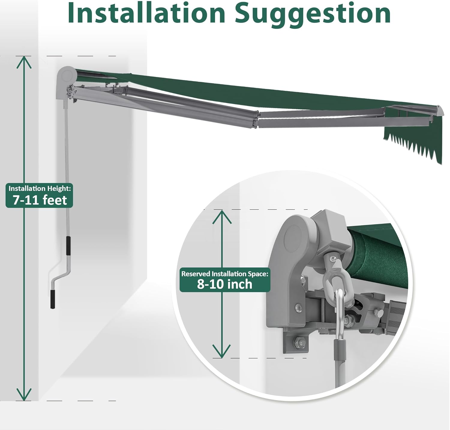 MCombo Patio Awning 8x7 Feet Sunshade Canopy for Manual Retractable Awnings, 4607 (Dark Green, 8x7ft)