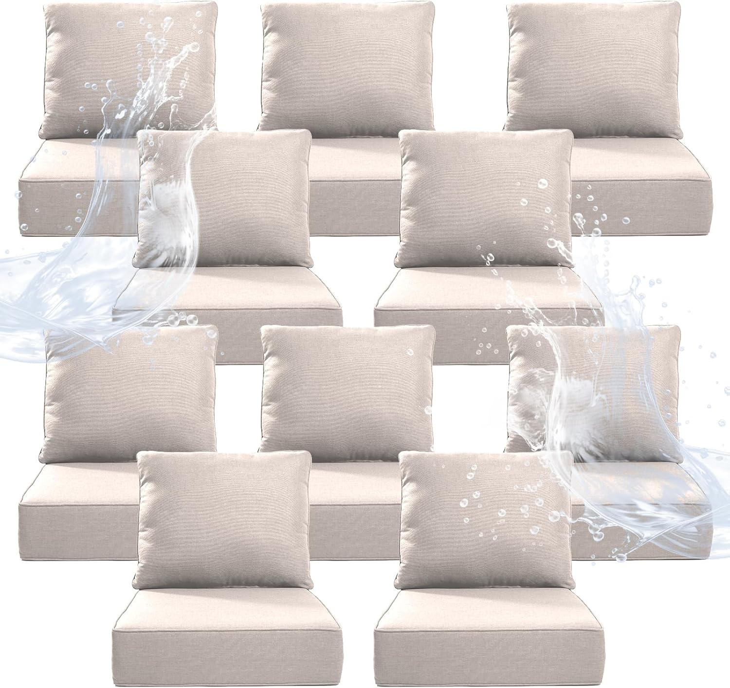 6" Thicker Outdoor Chair Cushion 2 Sets - 24" *24" *6" Waterproof Patio Furniture Cushions with Removable Cover, 28D High Density Sponge Filling Thicken Outdoor Patio Cushions - Beige