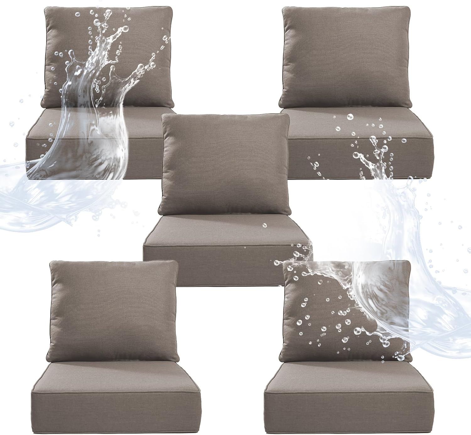 6" Thicker Outdoor Chair Cushion 2 Sets - 24" *24" *6" Waterproof Patio Furniture Cushions with Removable Cover, 28D High Density Sponge Filling Thicken Outdoor Patio Cushions - Beige