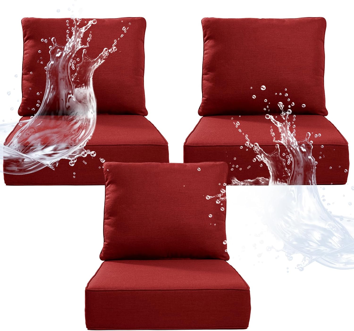 6" Thicker Outdoor Chair Cushion 5 Sets - 24" *24" *6" Waterproof Patio Furniture Cushions with Removable Cover, 28D High Density Sponge Filling Thicken Outdoor Patio Cushions - Beige