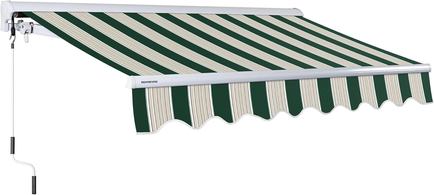 ADVANING 16'x10' Motorized Patio Retractable Awning | Luxury Series | Premium Quality, 100% Solution-Dyed European Acrylic UV Sun Shade, Color: Garden Green Stripes, EA1610-A808H2