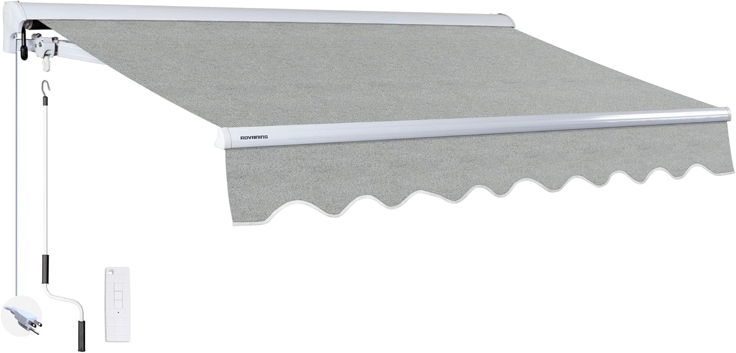 ADVANING 16'x10' Motorized Patio Retractable Awning | Luxury Series | Premium Quality, 100% Solution-Dyed European Acrylic UV Sun Shade, Color: Garden Green Stripes, EA1610-A808H2