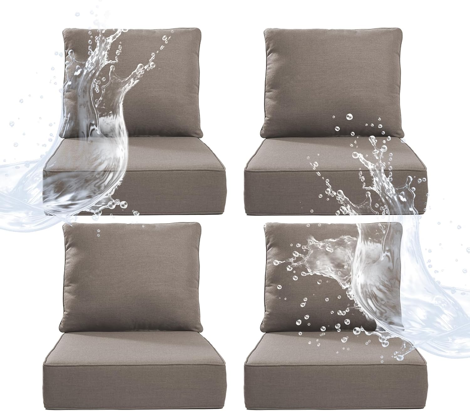 6" Thicker Outdoor Chair Cushion 2 Sets - 24" *24" *6" Waterproof Patio Furniture Cushions with Removable Cover, 28D High Density Sponge Filling Thicken Outdoor Patio Cushions - Beige