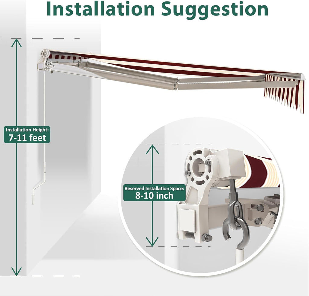 MCombo 9.9x7.8 Feet Manual Retractable Patio Door Window Awning Sunshade Shelter Outdoor Canopy,0810 (Brick Red with Beige Stripes, 9.9'(L) x 7.8'(W))
