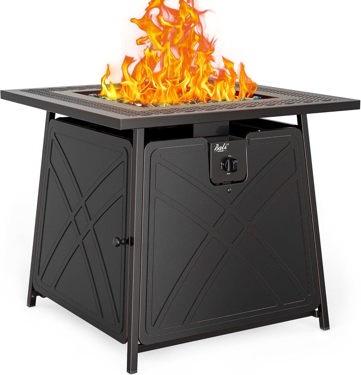 BALI OUTDOORS 42 inch Propane Fire Pit Patio Outdoor Fire Pit Table Large Black Firepits for Outside Rectangular