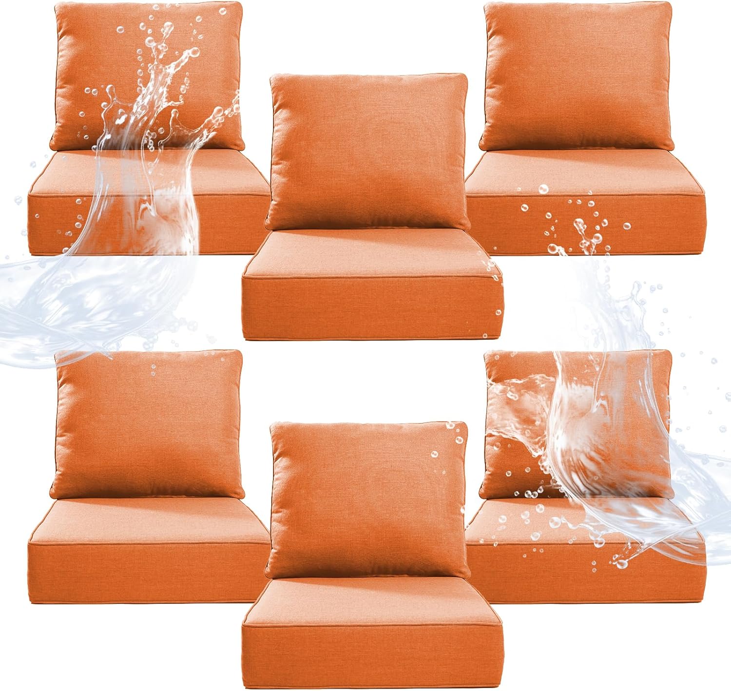 6" Thicker Outdoor Chair Cushion 5 Sets - 24" *24" *6" Waterproof Patio Furniture Cushions with Removable Cover, 28D High Density Sponge Filling Thicken Outdoor Patio Cushions - Beige