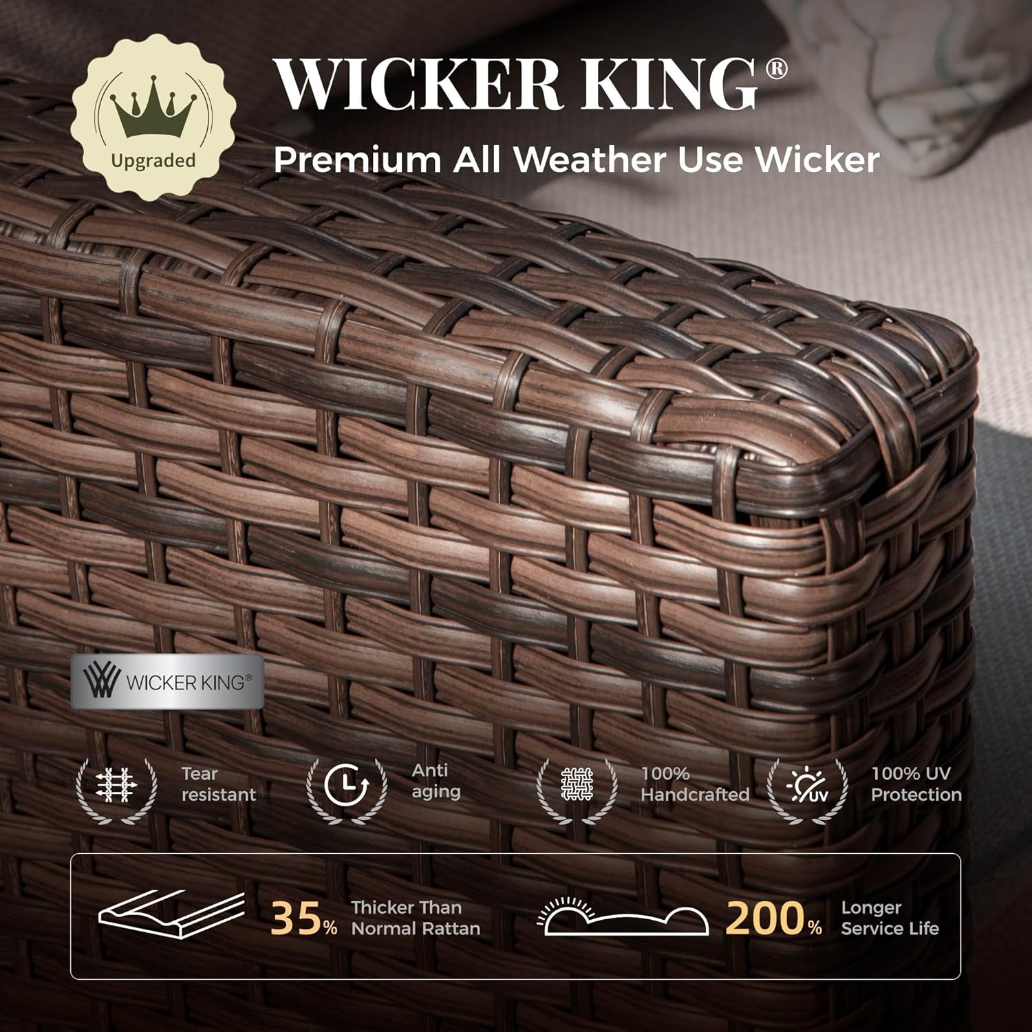 Patio Furniture Set, 8 Pcs Wicker Rattan Outdoor Conversation Set, 4 x Leg Chairs, 1 x 3 Seater Sofa and 2 x Ottoman with 4" Thick Cushion and 56" Fire Pit Table, Beige