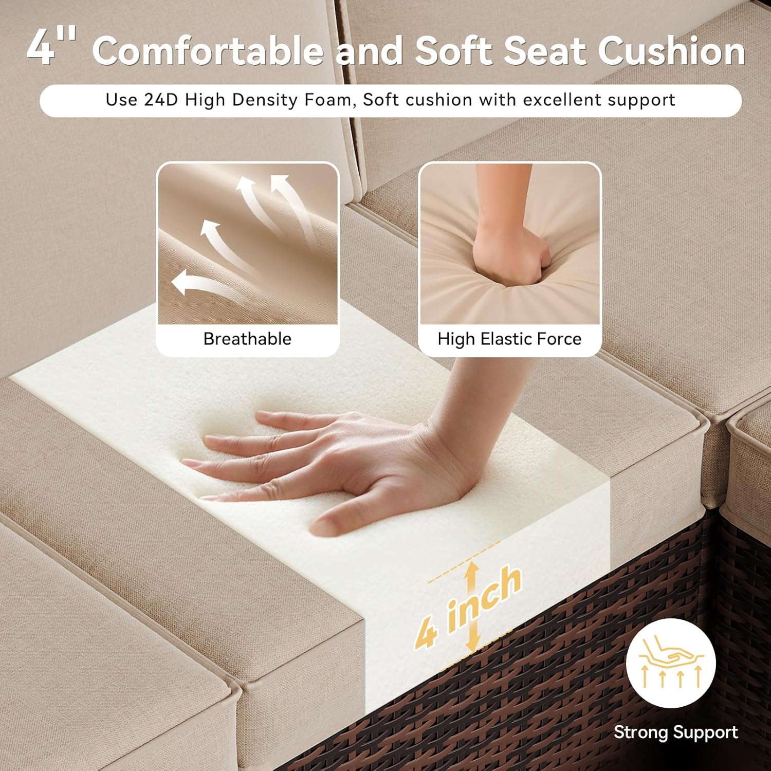 Replacement Cushions for Outdoor Furniture, 7-Piece Outdoor Cushions for Patio Furniture, Deep Seat, Waterproof & Fade Resistant Couch Cushion for 4-Seat Patio Conversation Sets, Beige