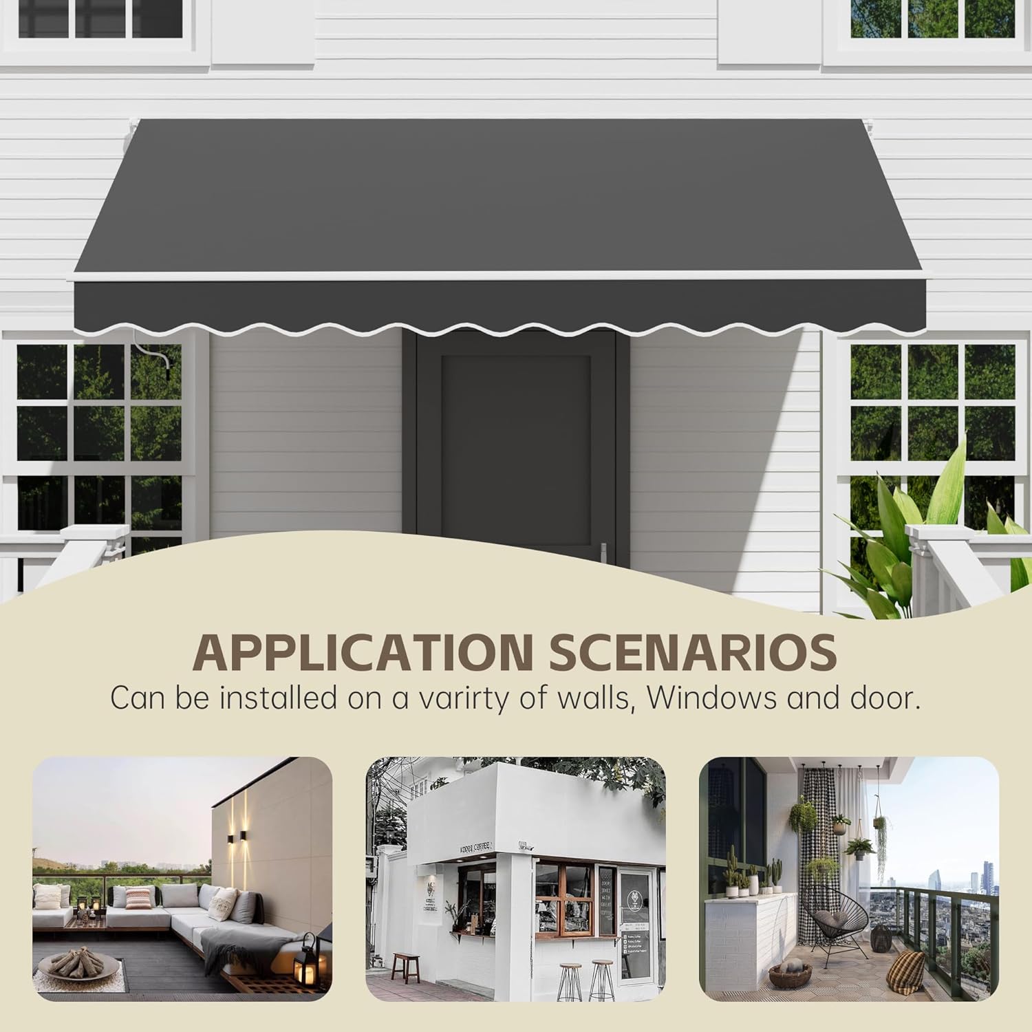 8.2' x 6.5' Awning for Patio, Sunsetter Retractable Awning Waterproof Cover Outdoor Patio Canopy, Sun Shade with Manual Crank Handle, Porch Shades for Outdoor, House, Deck, Dark Gray